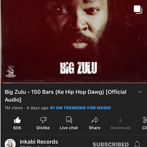 Big Zulus 150 Bars Ke Hip Hop Dawg hit 1 million views on YouTube