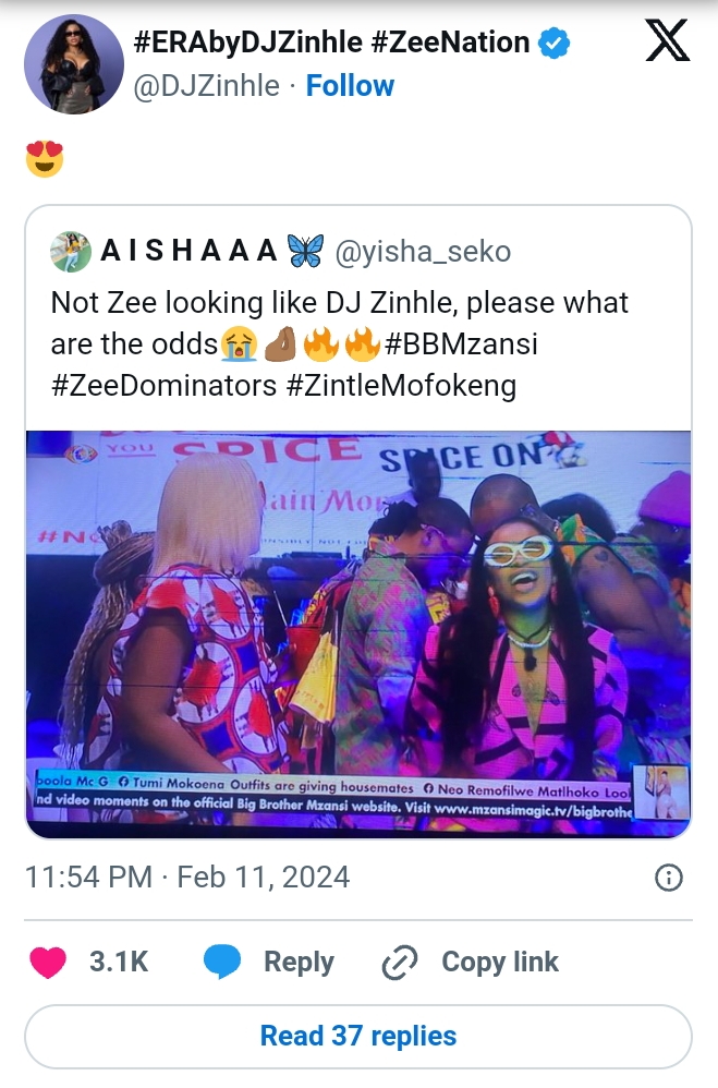 DJ Zinhle Reacts to Lookalike on BBMzansi